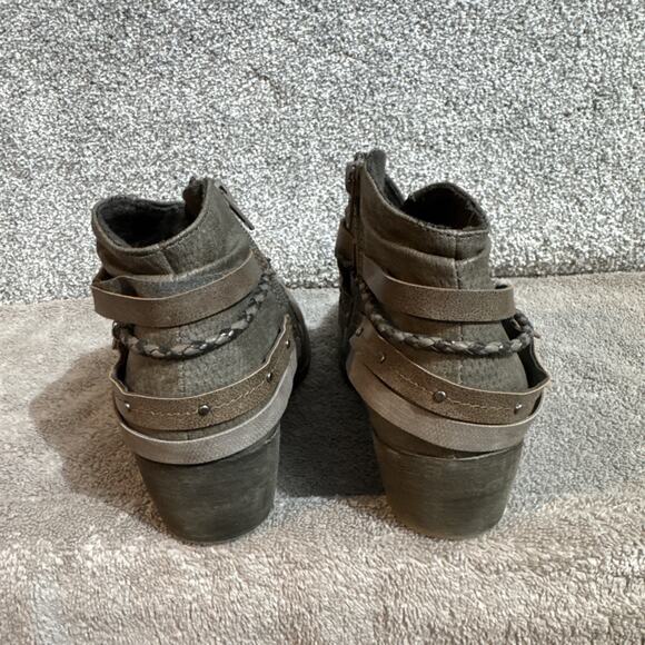 Retro Y2K SO Ankle Boots Womens 8 Boho Western Biker Braided Strap Faux Leather - Picture 5 of 11